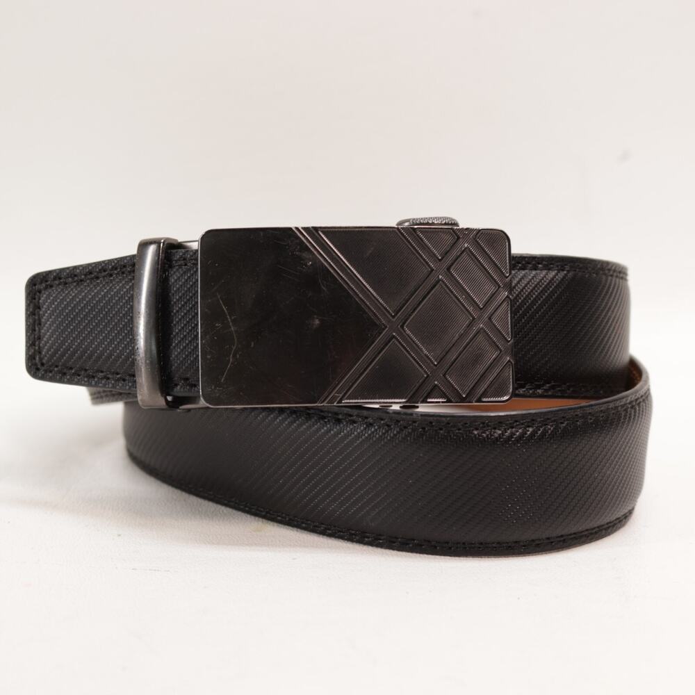 Classic Work Dress Belt Men 36 Black Diagonal Ribbed Nylon Slide Ratchet Adjust